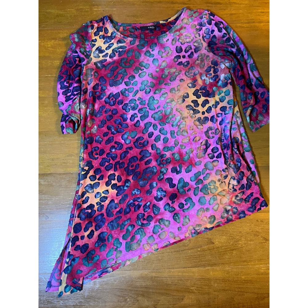 Attitudes‎ by Renee Women LG Rainbow Leopard Print Burnout Asymmetrical Tunic